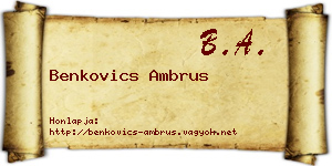 Benkovics Ambrus névjegykártya
